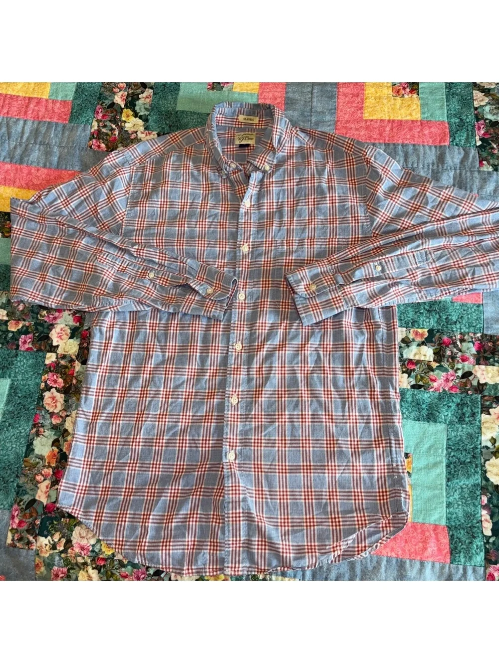 J.Crew Classic Fit Mens Small Blue and Red Plaid Button-Up Shirt Classic Dress T